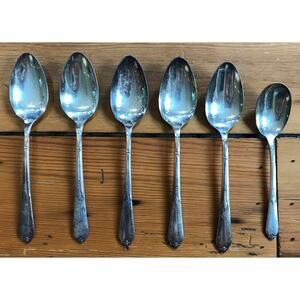 Set Lot 6 Vintage Antique Rogers Bros Reinforced Plate Silverplate IS Spoons